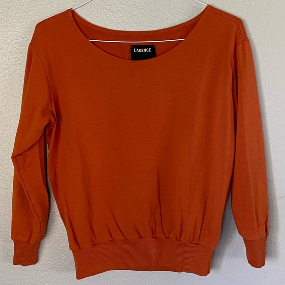L’AGENCE Luxe Lounge Kimora Off shoulder Orange Cotton Blend Sweatshirt SIZE S - Picture 1 of 13